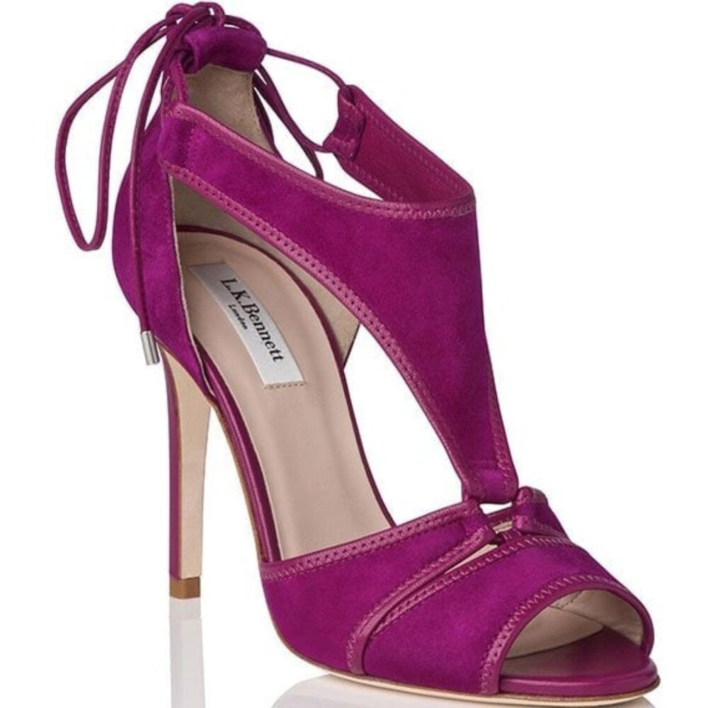 L.K. Bennett Giselle Suede Sandals Strappy Heels Purple 38.5 ASO Nicole Kidman